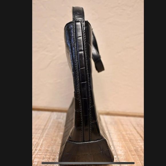 OROTON EMBOSSED CROC HOBO SHOULDER BAG PURSE BLACK - Picture 4 of 12